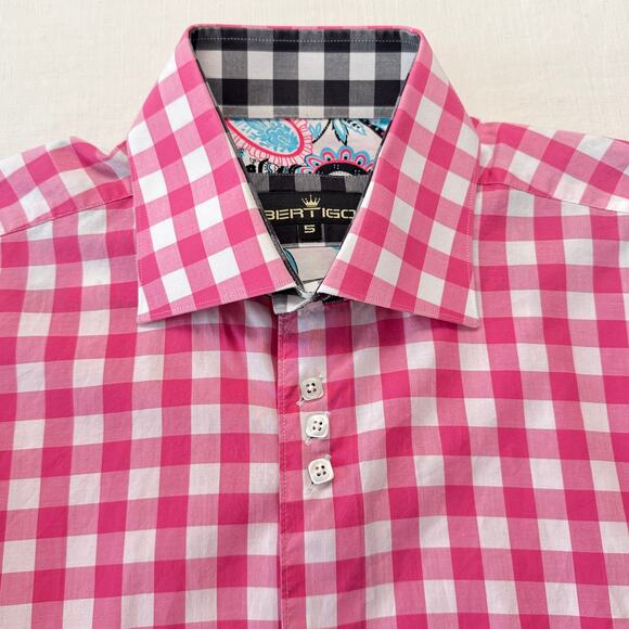 BERTIGO Pepe 52 Cotton Designer Shirt Men's Size XL Pink White Check NWOT - Picture 9 of 16